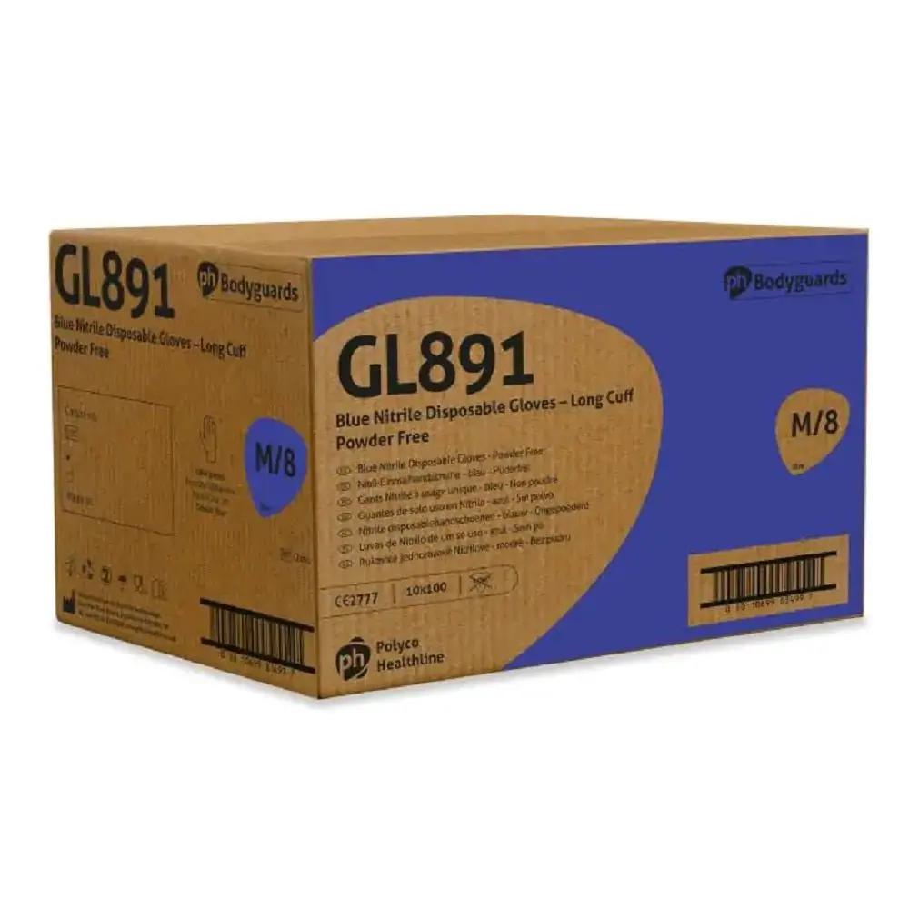 Polyco Bodyguards GL891 Long Cuff Blue Nitrile Gloves Powder Free Disposable