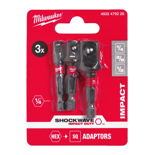 Milwaukee  1/4" Hex Square Shockwave Impact Socket Adaptor Set 3pc